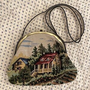 Patricia Nash Purse Silvia Frame Shoulder Bag Needlepoint House and Landscape